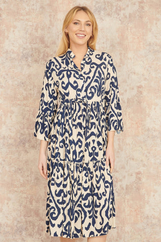 Yumi Navy Block Print Kaftan - Hstrends