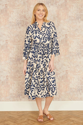 Yumi Navy Block Print Kaftan - Hstrends