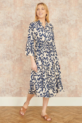 Yumi Navy Block Print Kaftan - Hstrends
