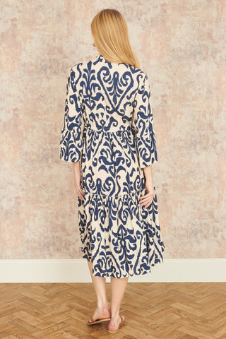 Yumi Navy Block Print Kaftan - Hstrends