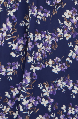 Yumi Navy Blossom Print Midi Skater Dress With Angel Sleeves - Hstrends