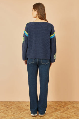Yumi Navy Crochet Flower Jumper - Hstrends