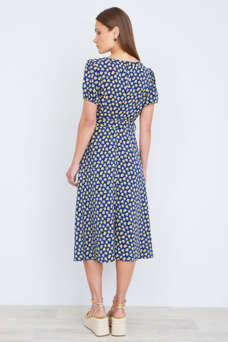 Yumi Navy Floral Midi Shirt Dress - Hstrends