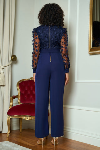 Yumi Navy Flower Applique Jumpsuit - Hstrends