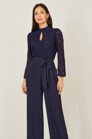 Yumi Navy Lace Applique Jumpsuit - Hstrends