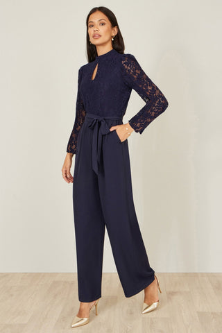 Yumi Navy Lace Applique Jumpsuit - Hstrends