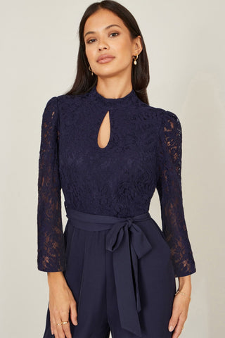 Yumi Navy Lace Applique Jumpsuit - Hstrends