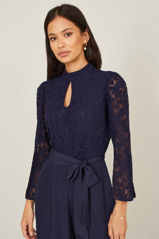 Yumi Navy Lace Applique Jumpsuit - Hstrends