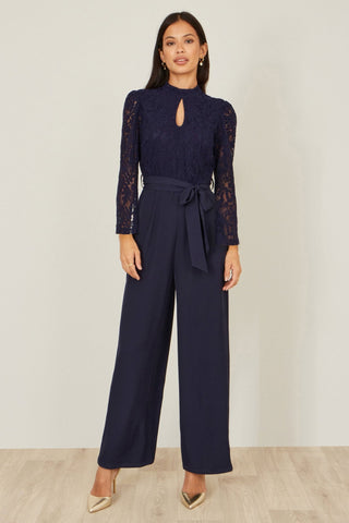Yumi Navy Lace Applique Jumpsuit - Hstrends