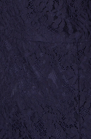 Yumi Navy Lace Fitted Midi Dress With Flute Sleeves - Hstrends