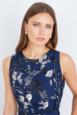 Yumi Navy Leaf Culotte Jumpsuit - Hstrends