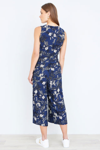 Yumi Navy Leaf Culotte Jumpsuit - Hstrends