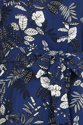 Yumi Navy Leaf Culotte Jumpsuit - Hstrends