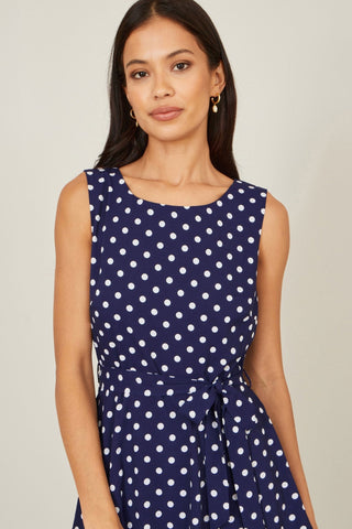 Yumi Navy Spot Tiered Midi Dress - Hstrends