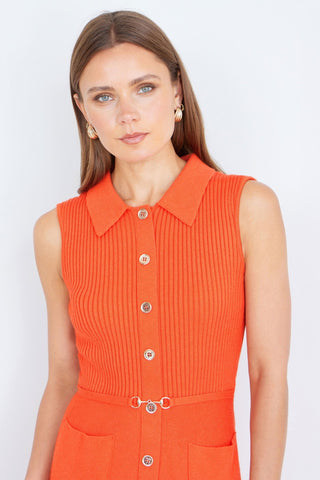 Yumi Orange Rib Knitted Skater Dress With Buckle Detail - Hstrends