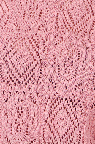 Yumi Pink Cotton Crochet Knitted Top - Hstrends