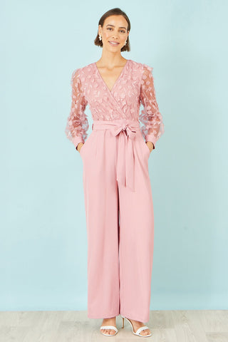 Yumi Pink Flower Applique Jumpsuit - Hstrends