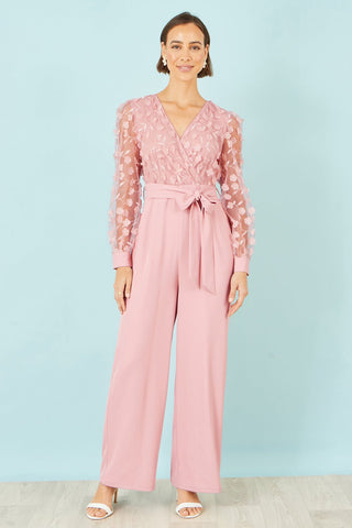 Yumi Pink Flower Applique Jumpsuit - Hstrends