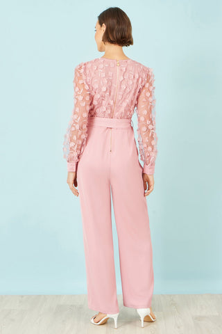 Yumi Pink Flower Applique Jumpsuit - Hstrends