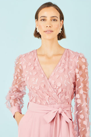 Yumi Pink Flower Applique Jumpsuit - Hstrends