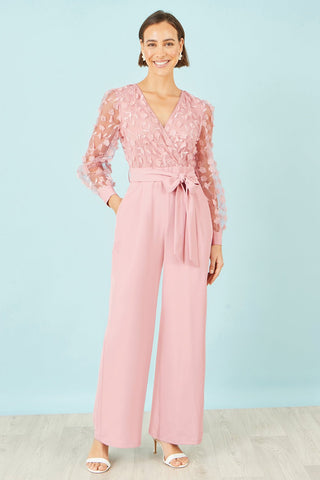 Yumi Pink Flower Applique Jumpsuit - Hstrends