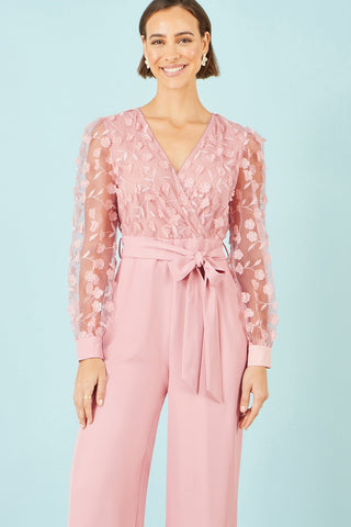 Yumi Pink Flower Applique Jumpsuit - Hstrends