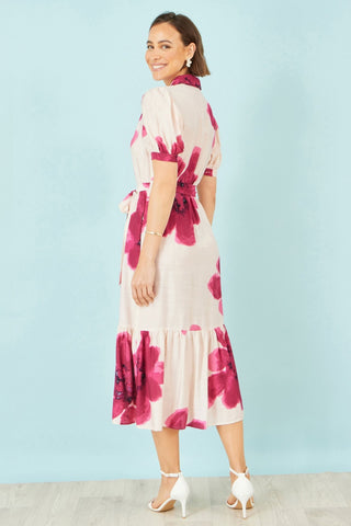 Yumi Pink Scattered Floral Shirt Dress - Hstrends