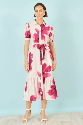 Yumi Pink Scattered Floral Shirt Dress - Hstrends
