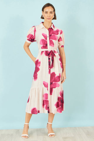 Yumi Pink Scattered Floral Shirt Dress - Hstrends