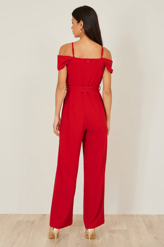 Yumi Red Stretch Bardot Jumpsuit - Hstrends