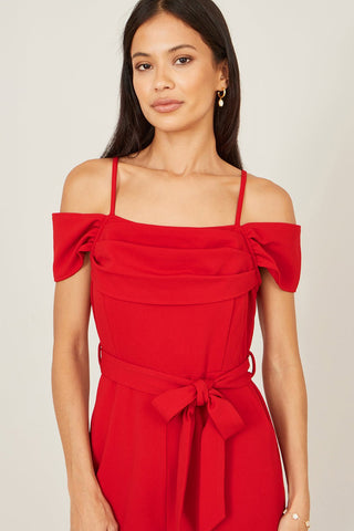 Yumi Red Stretch Bardot Jumpsuit - Hstrends