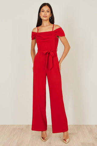 Yumi Red Stretch Bardot Jumpsuit - Hstrends