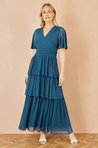 Yumi Teal Mesh Tiered Maxi Dress - Hstrends