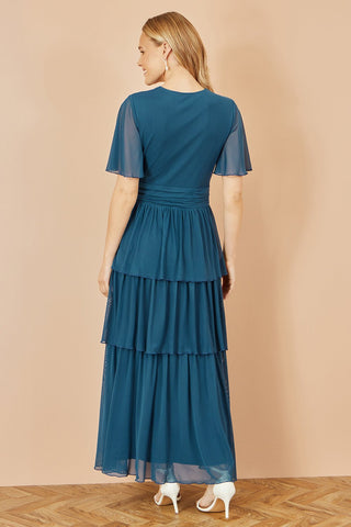 Yumi Teal Mesh Tiered Maxi Dress - Hstrends