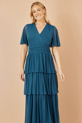 Yumi Teal Mesh Tiered Maxi Dress - Hstrends