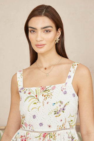 Yumi White Floral Broderie Anglaise Midi Sun Dress - Hstrends