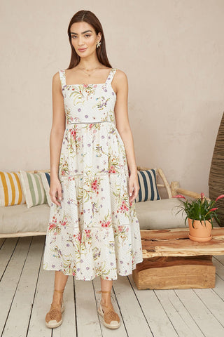 Yumi White Floral Broderie Anglaise Midi Sun Dress - Hstrends
