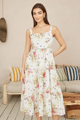 Yumi White Floral Broderie Anglaise Midi Sun Dress - Hstrends