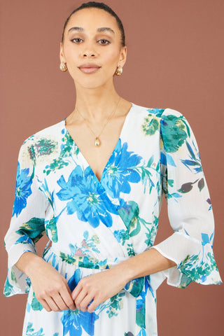 Yumi White Floral Maxi Wrap Dress - Hstrends