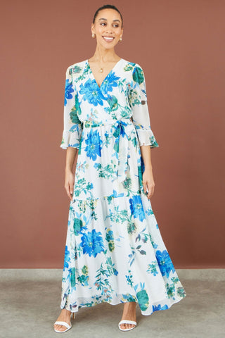 Yumi White Floral Maxi Wrap Dress - Hstrends