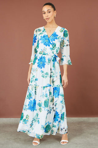Yumi White Floral Maxi Wrap Dress - Hstrends