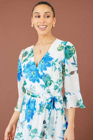 Yumi White Floral Maxi Wrap Dress - Hstrends