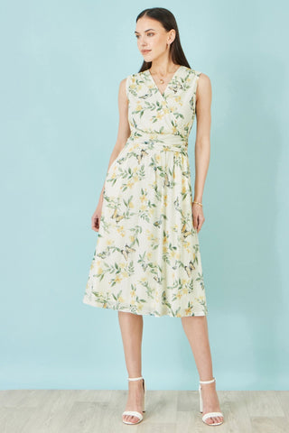 Yumi White Floral Print Mesh Stretch Midi Dress With Pockets - Hstrends