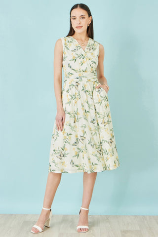 Yumi White Floral Print Mesh Stretch Midi Dress With Pockets - Hstrends