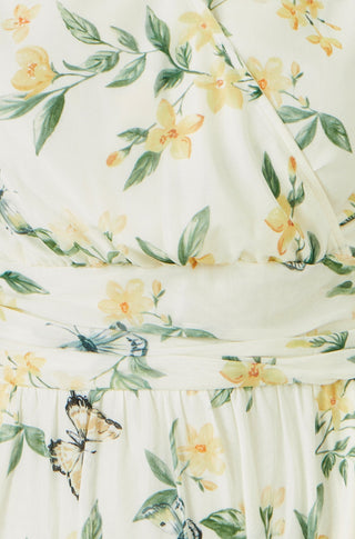 Yumi White Floral Print Mesh Stretch Midi Dress With Pockets - Hstrends
