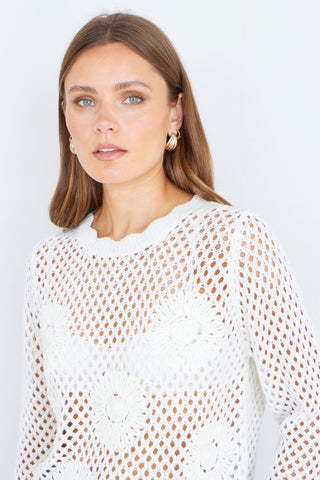 Yumi White Flower Crochet Jumper - Hstrends
