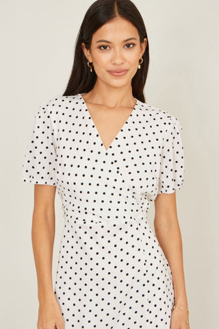 Yumi White Spot Print Wrap Tea Dress - Hstrends