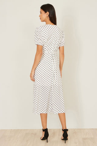 Yumi White Spot Print Wrap Tea Dress - Hstrends
