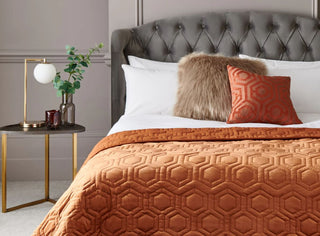 Rust Brown Heagon design pattern velvet quilted bedspread - Premium Bedspread from NEXT - Just £55! Shop now at hstrends