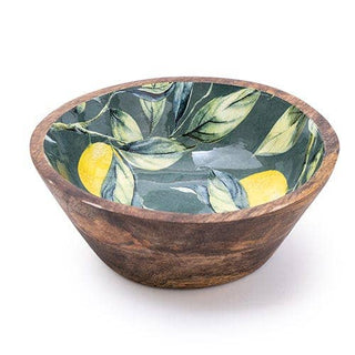 Enamelled Mango Wooden Dish Inlay Lemons and leaves 20cm - Hstrends